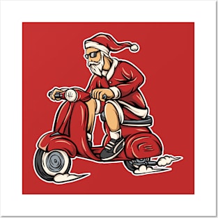 Cool Santa on a Scooter Posters and Art